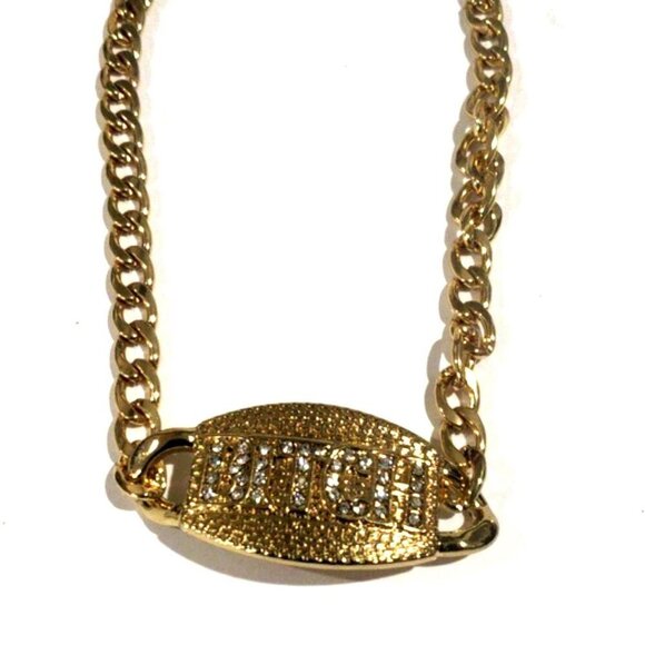 Gold-Tone Bold Statement Necklace Sparkling Lettering - Women's Fashion Jewelry - Picture 1 of 7
